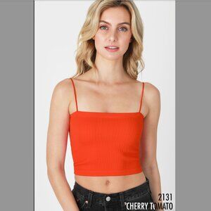 New Cherry Tomato Red Spaghetti Strap Crop Top One Size